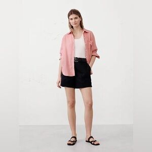 Banana Republic Classic Linen Blend Soft Button Up Shirt Pink XS